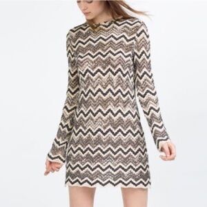 Zara Black and White Zigzag crochet Dress